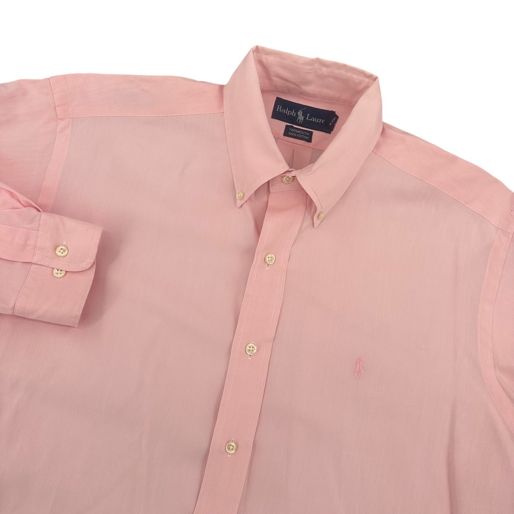 Ralph Lauren Yarmouth Mens 15.5 32/33 Pink Herringbone Cotton Button Down Shirt
